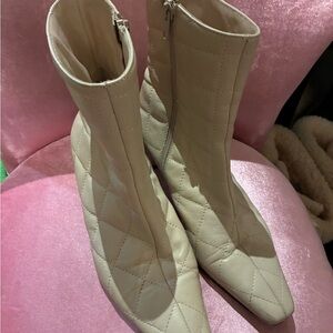 Elegant Quilted Cream Ankle Booties